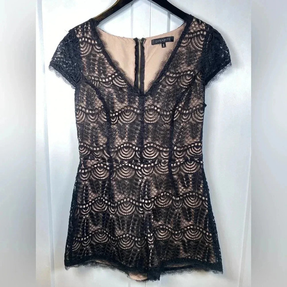 Dynamite | Black Lace Romper with nude coloured underlay - small - Picture 1 of 4
